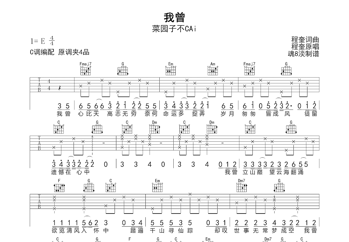 我曾吉他谱预览图