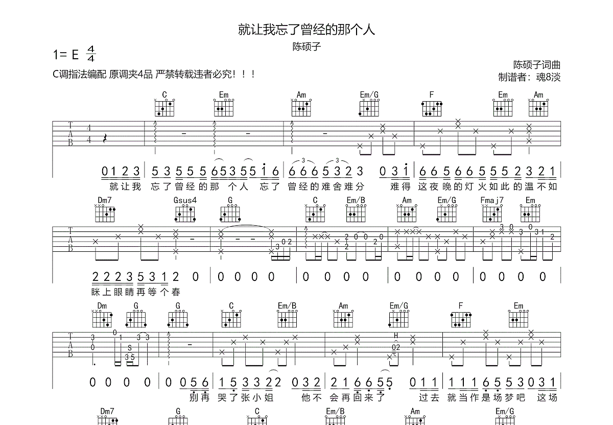 就让我忘了曾经的那个人吉他谱预览图