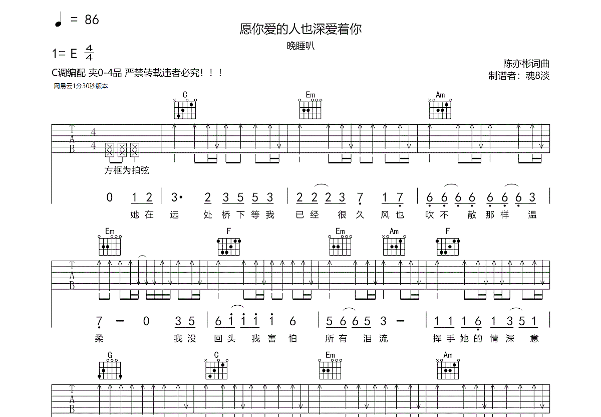 愿你爱的人也深爱着你吉他谱预览图