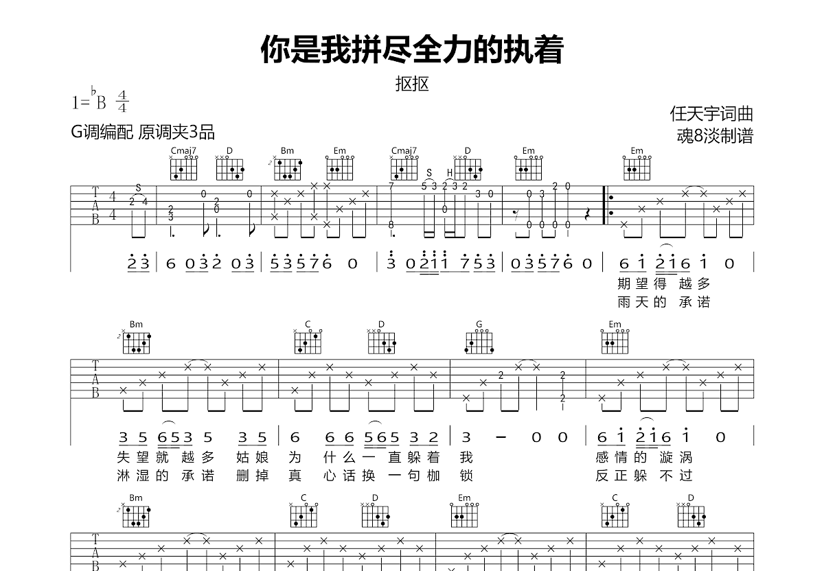 你是我拼尽全力的执着吉他谱预览图