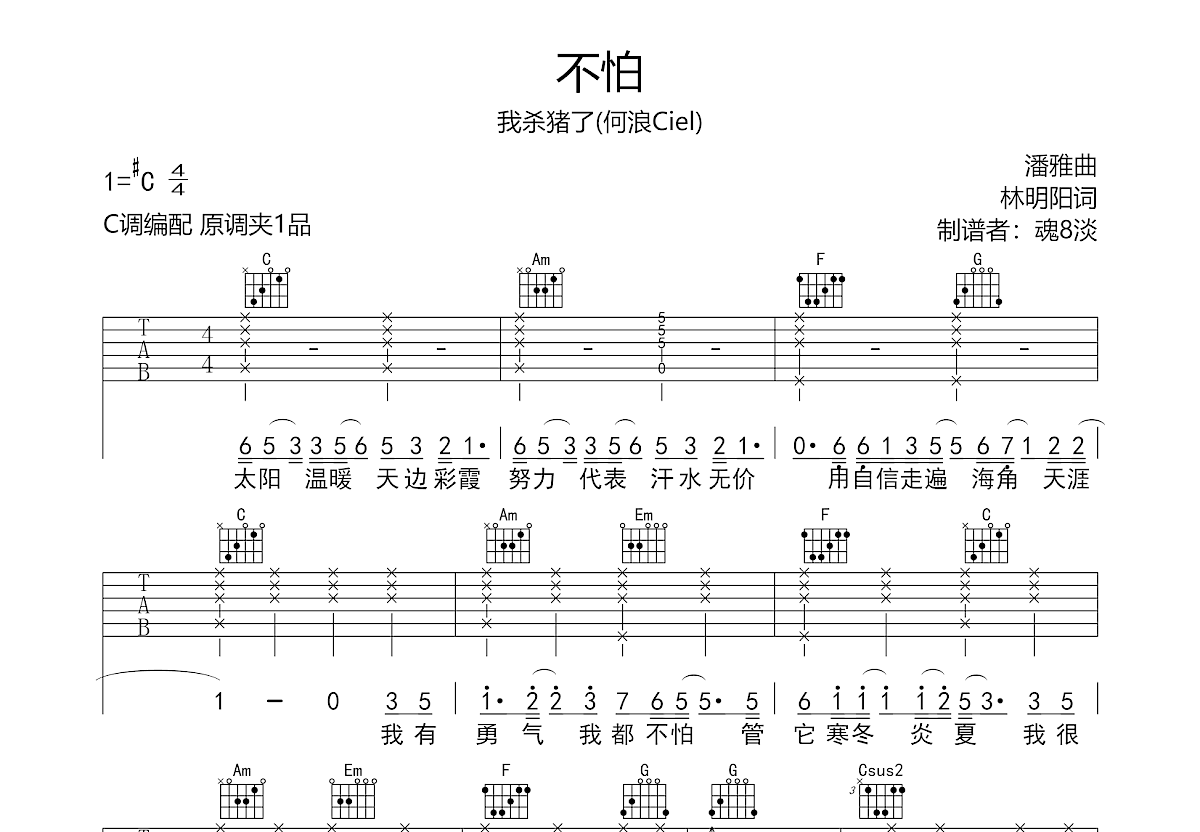 不怕吉他谱预览图