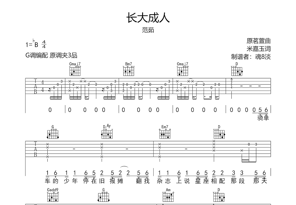 长大成人吉他谱预览图