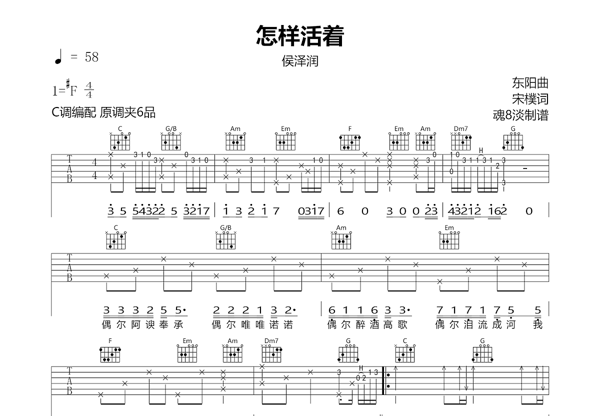 怎样活着吉他谱预览图