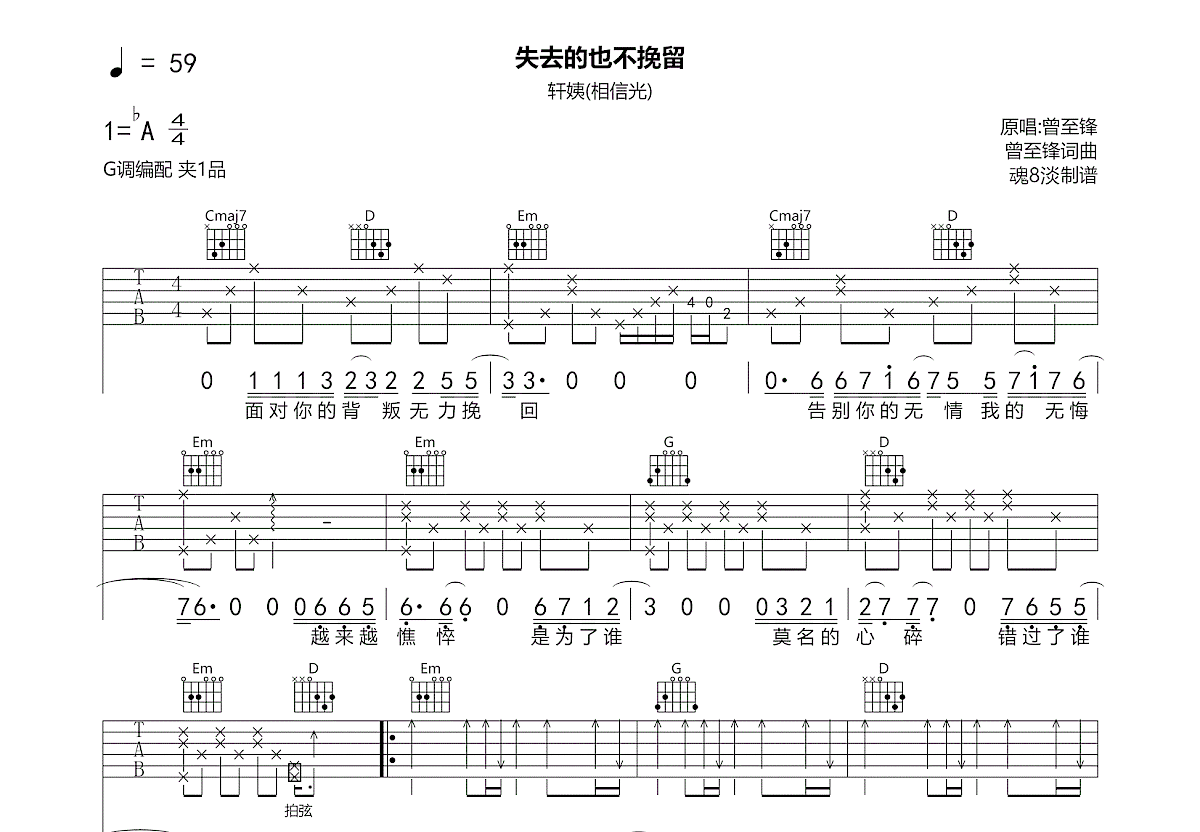 失去的也不挽留吉他谱_轩姨(相信光)_G调弹唱