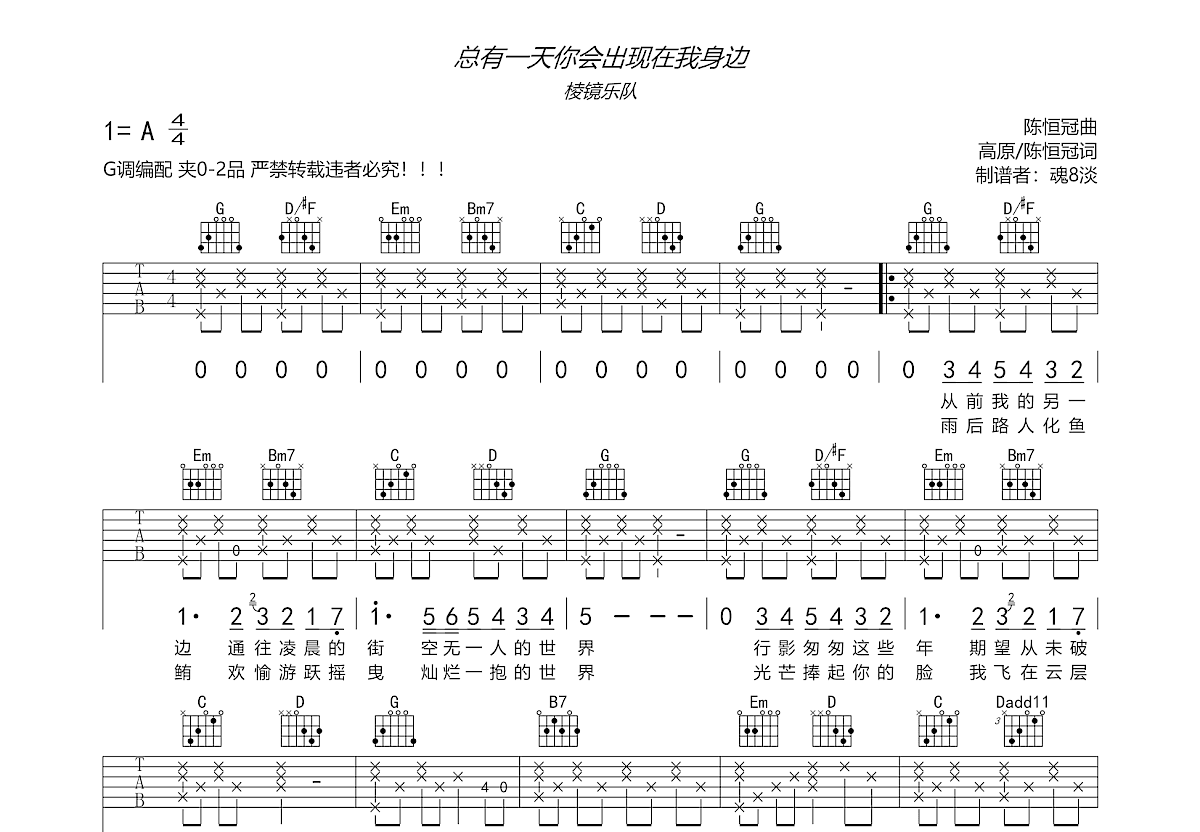 总有一天你会出现在我身边吉他谱预览图