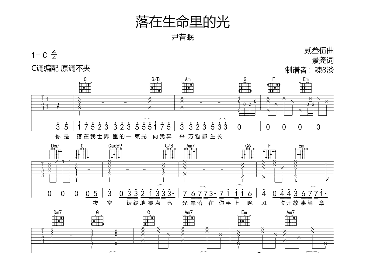 落在生命里的光吉他谱预览图