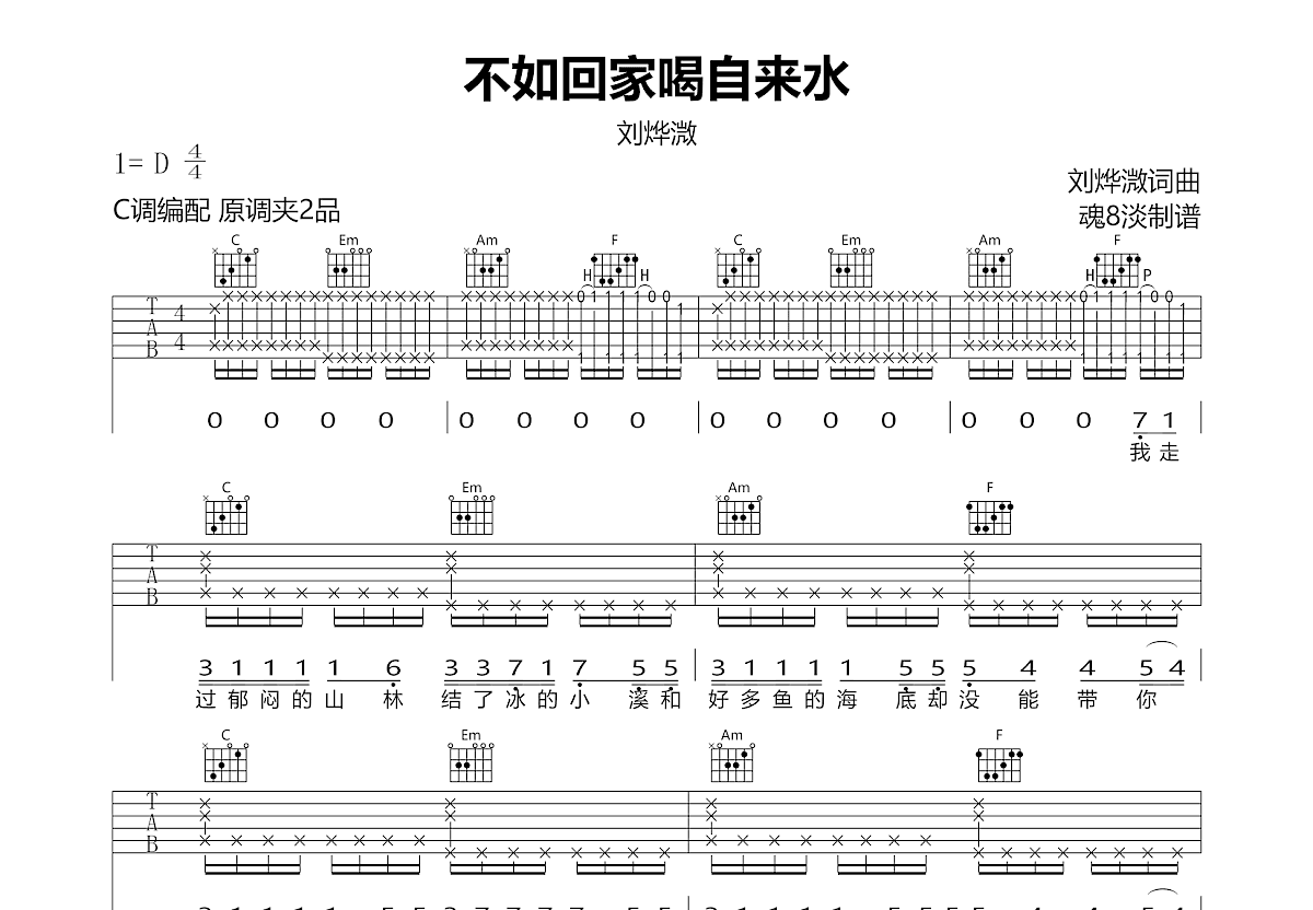 不如回家喝自来水吉他谱预览图