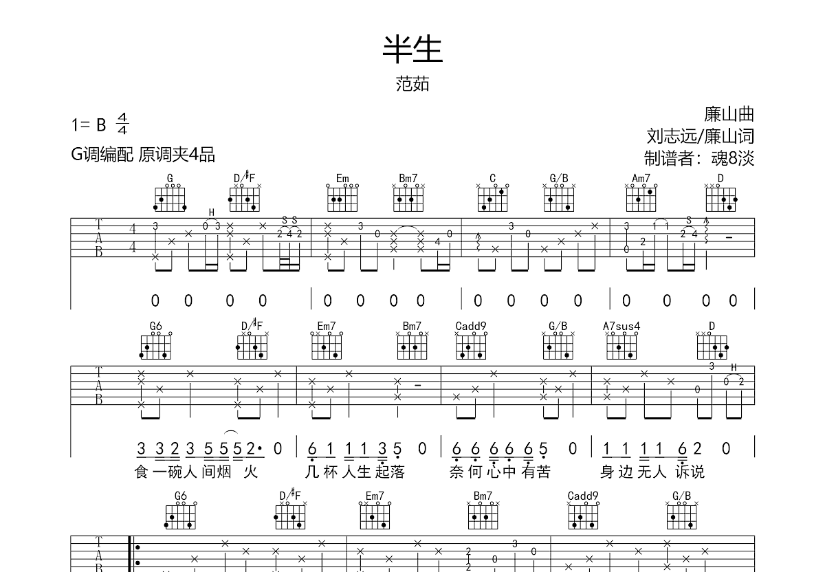 半生吉他谱预览图