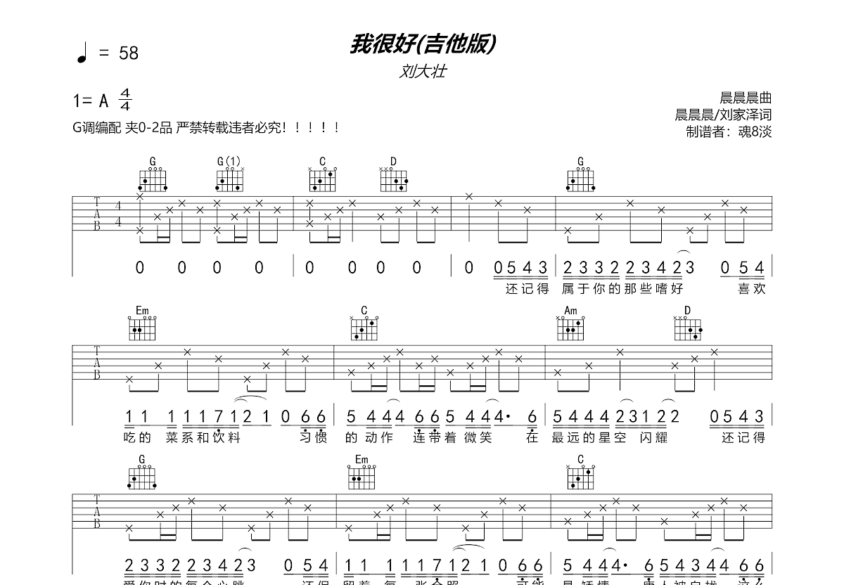 我很好吉他谱预览图