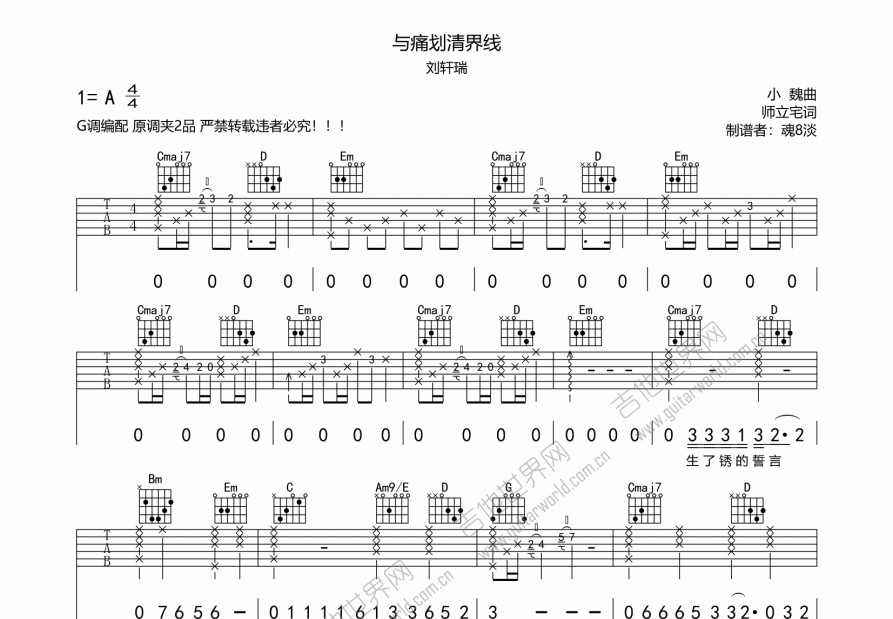 与痛划清界线吉他谱预览图