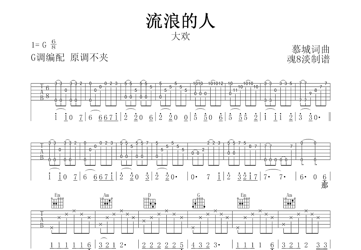 流浪的人吉他谱预览图