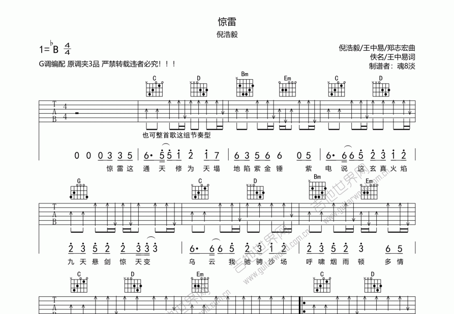 惊雷吉他谱预览图