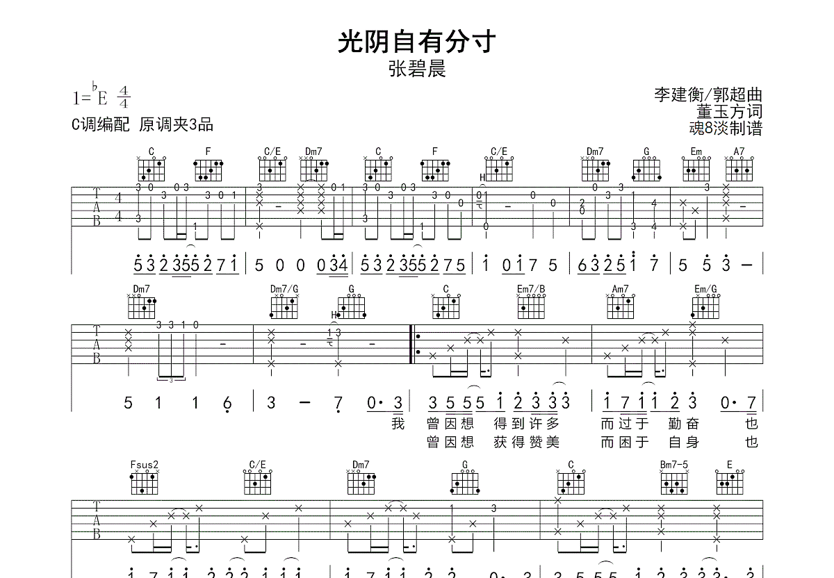 光阴自有分寸吉他谱预览图