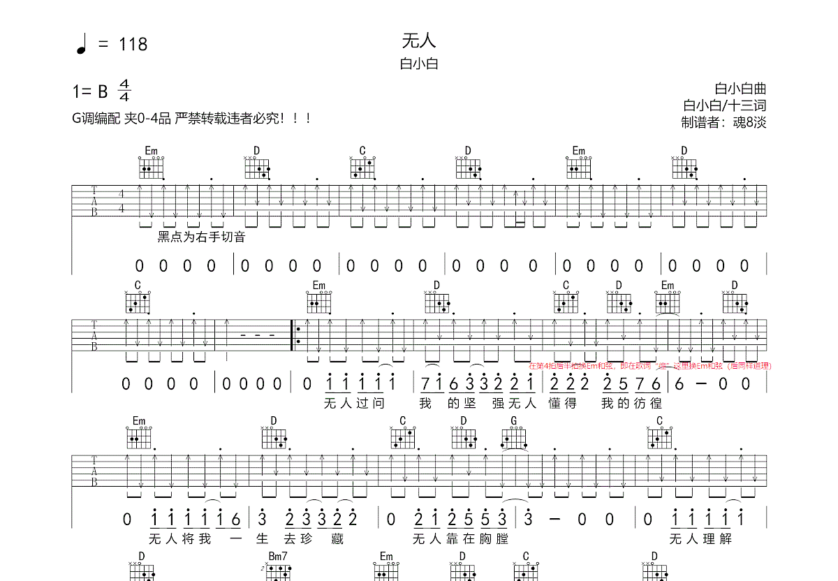 无人吉他谱预览图