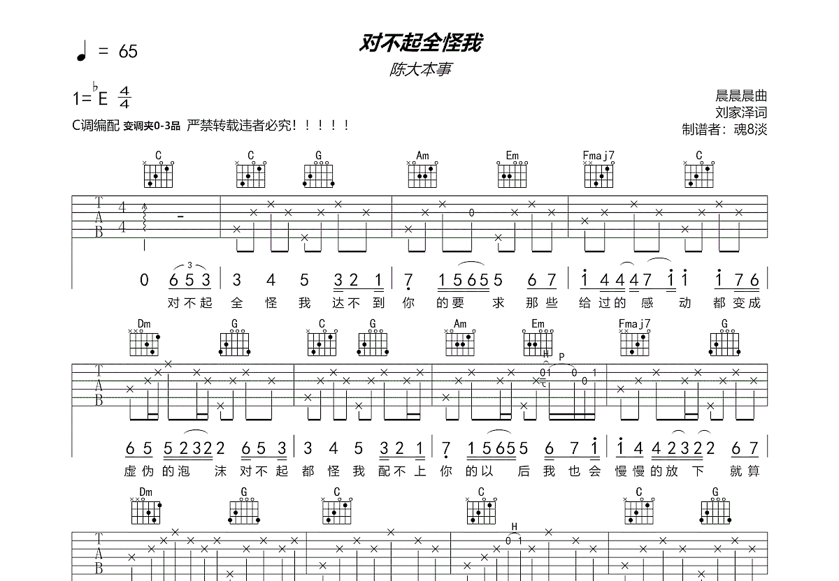 对不起全怪我吉他谱预览图