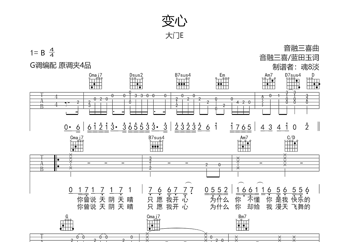 变心吉他谱预览图