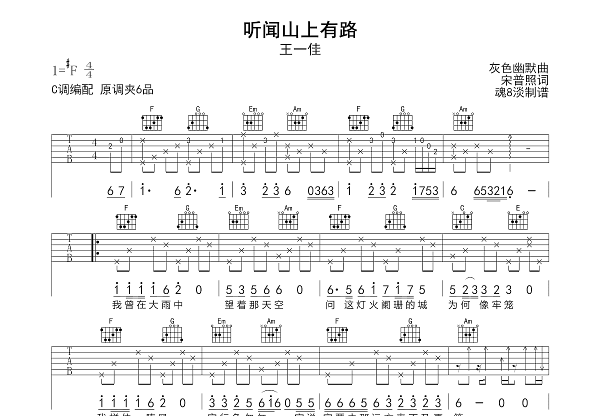 听闻山上有路吉他谱预览图