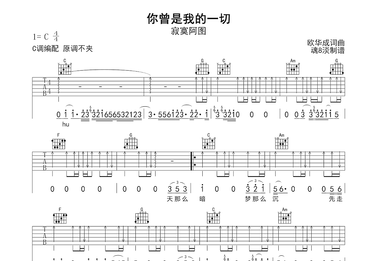你曾是我的一切吉他谱_寂寞阿图_C调弹唱