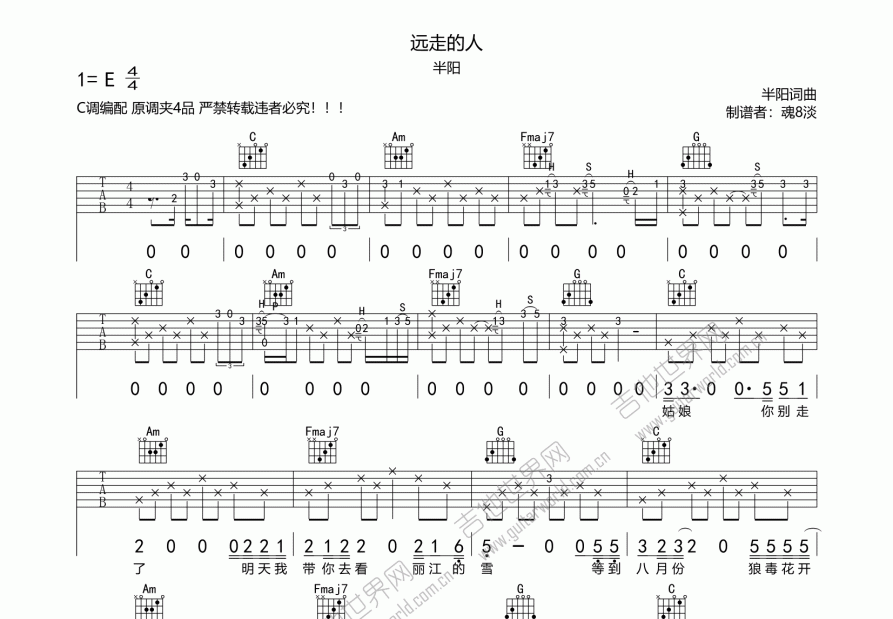 远走的人吉他谱预览图