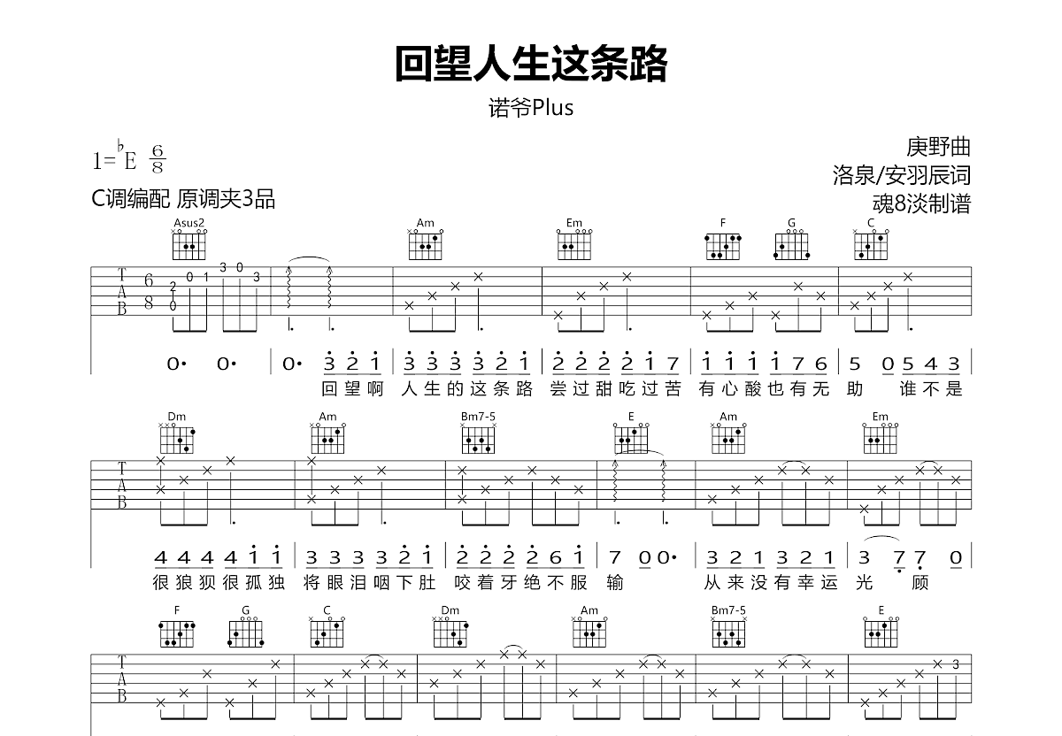 回望人生这条路吉他谱预览图