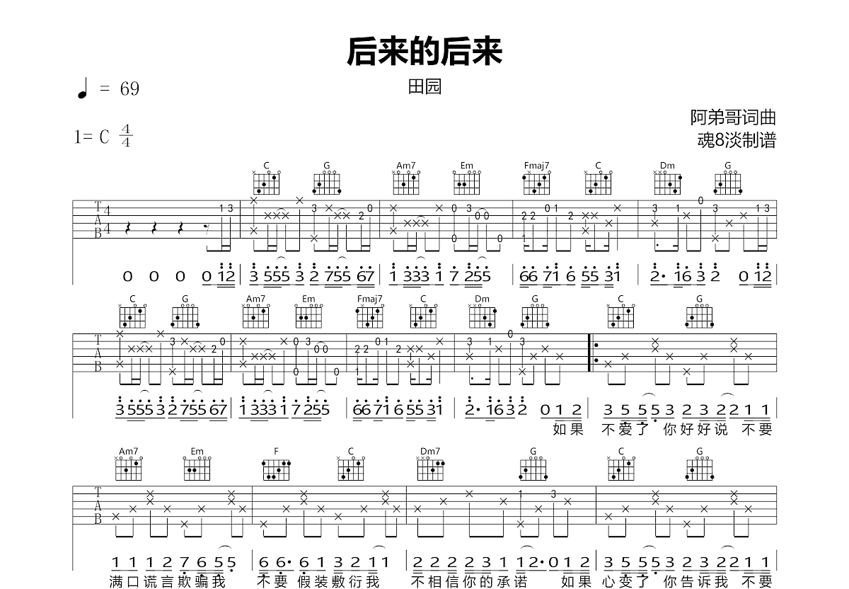 后来的后来吉他谱预览图