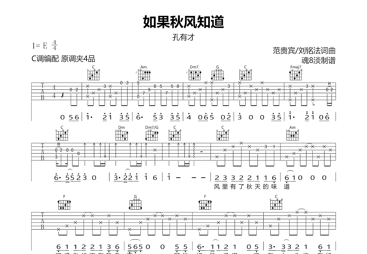 如果秋风知道吉他谱预览图