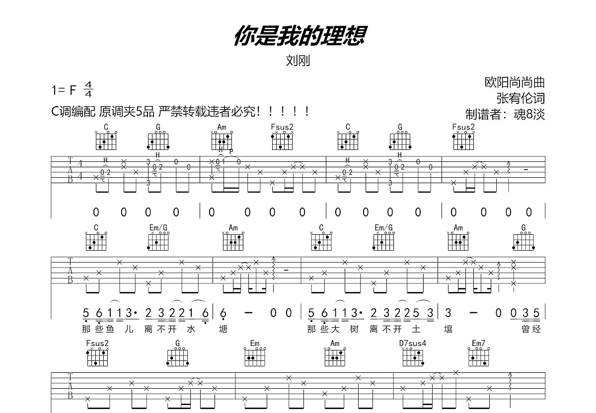 你是我的理想吉他谱预览图