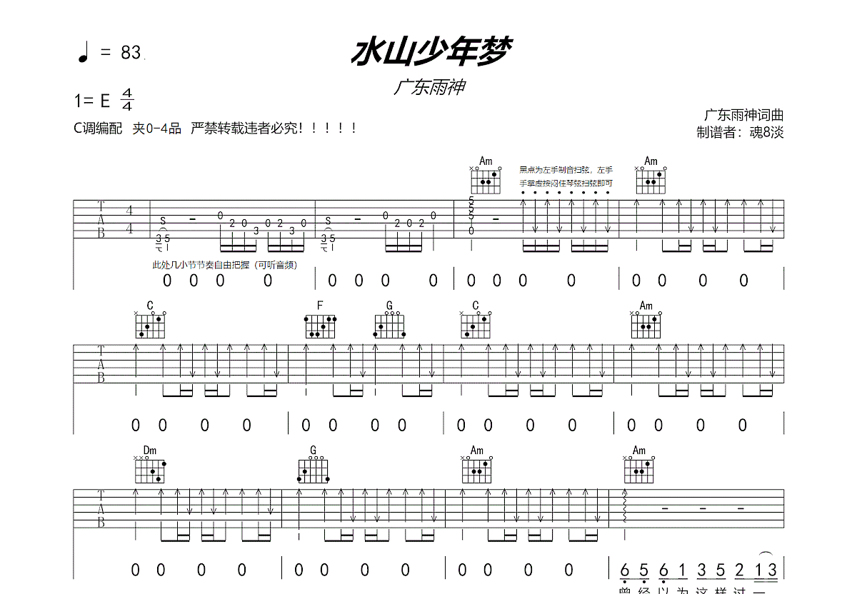 水山少年梦吉他谱预览图