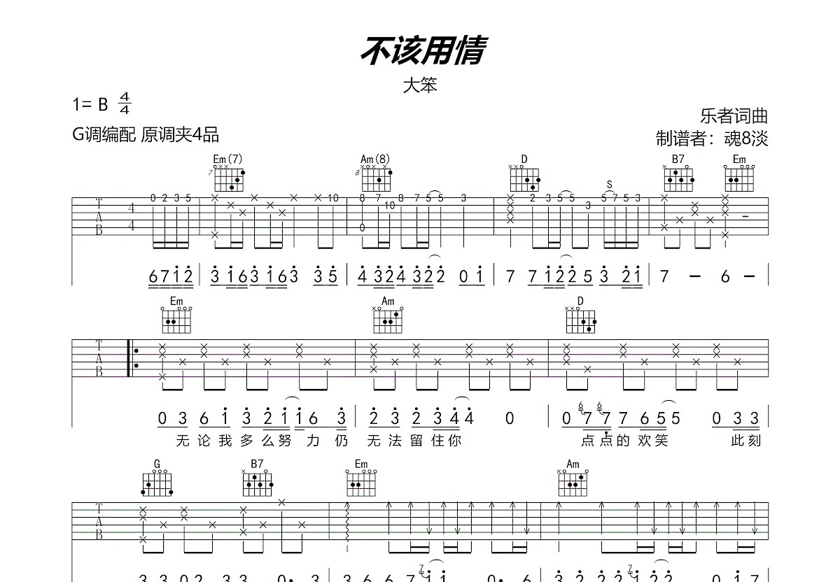 不该用情吉他谱预览图