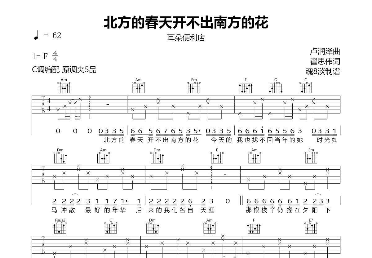 北方的春天开不出南方的花吉他谱预览图