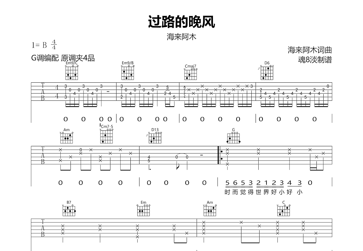 过路的晚风吉他谱预览图