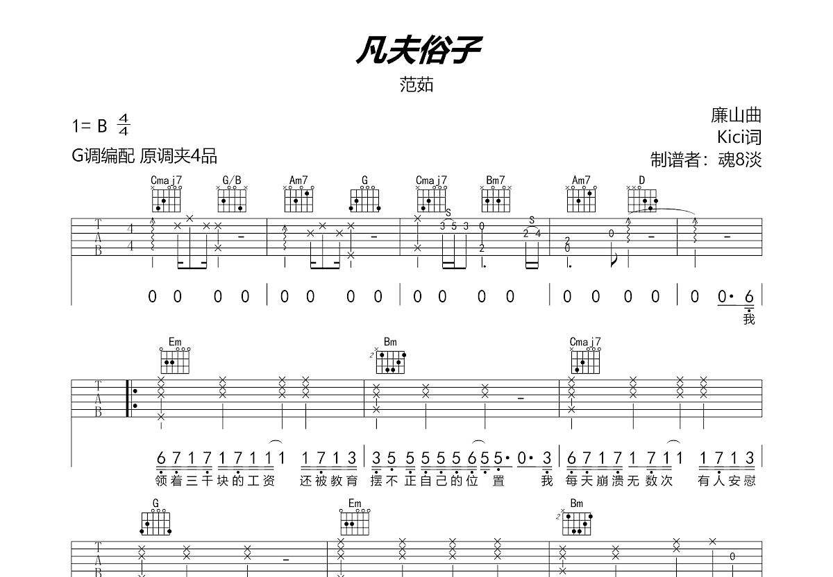 凡夫俗子吉他谱预览图