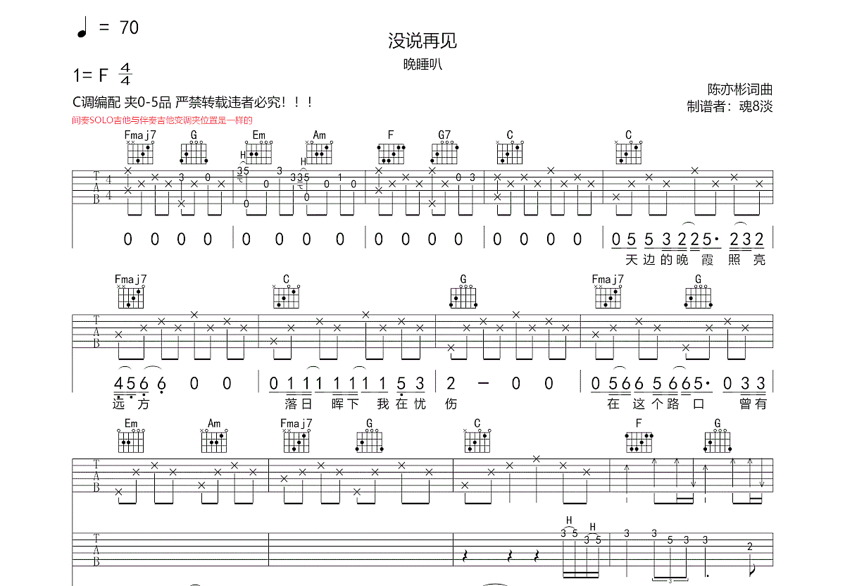 没说再见吉他谱预览图