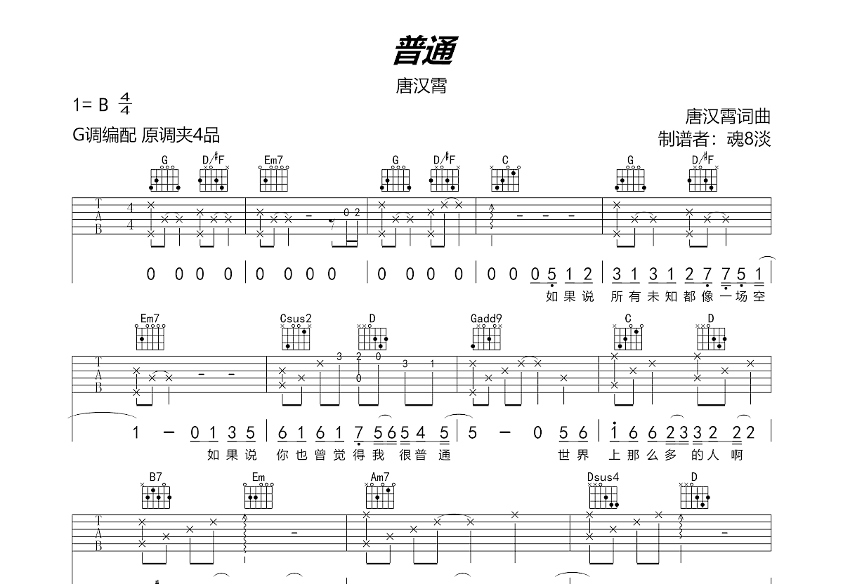 普通吉他谱预览图