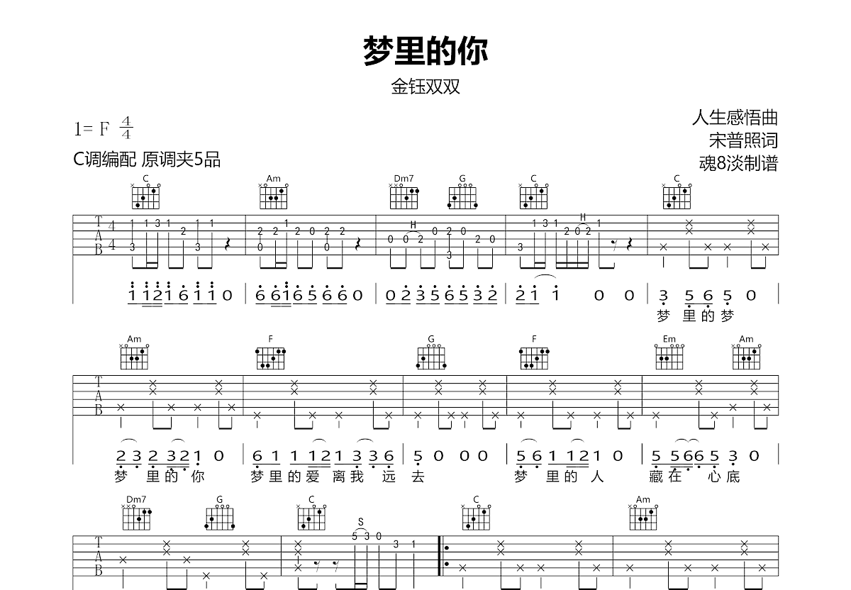 梦里的你吉他谱预览图