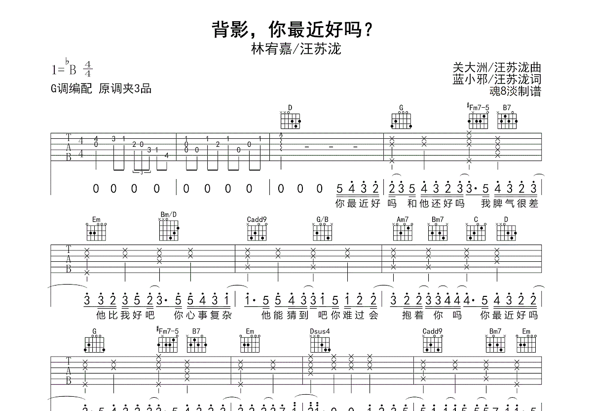 背影,你最近好吗?吉他谱预览图