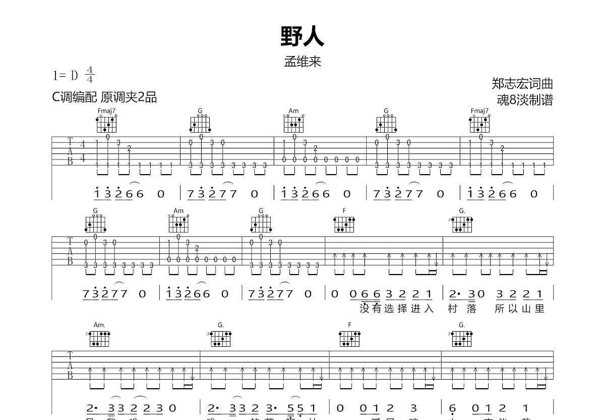 野人吉他谱预览图