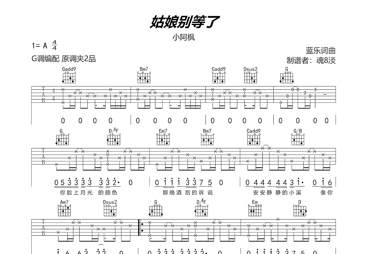 姑娘别等了吉他谱预览图