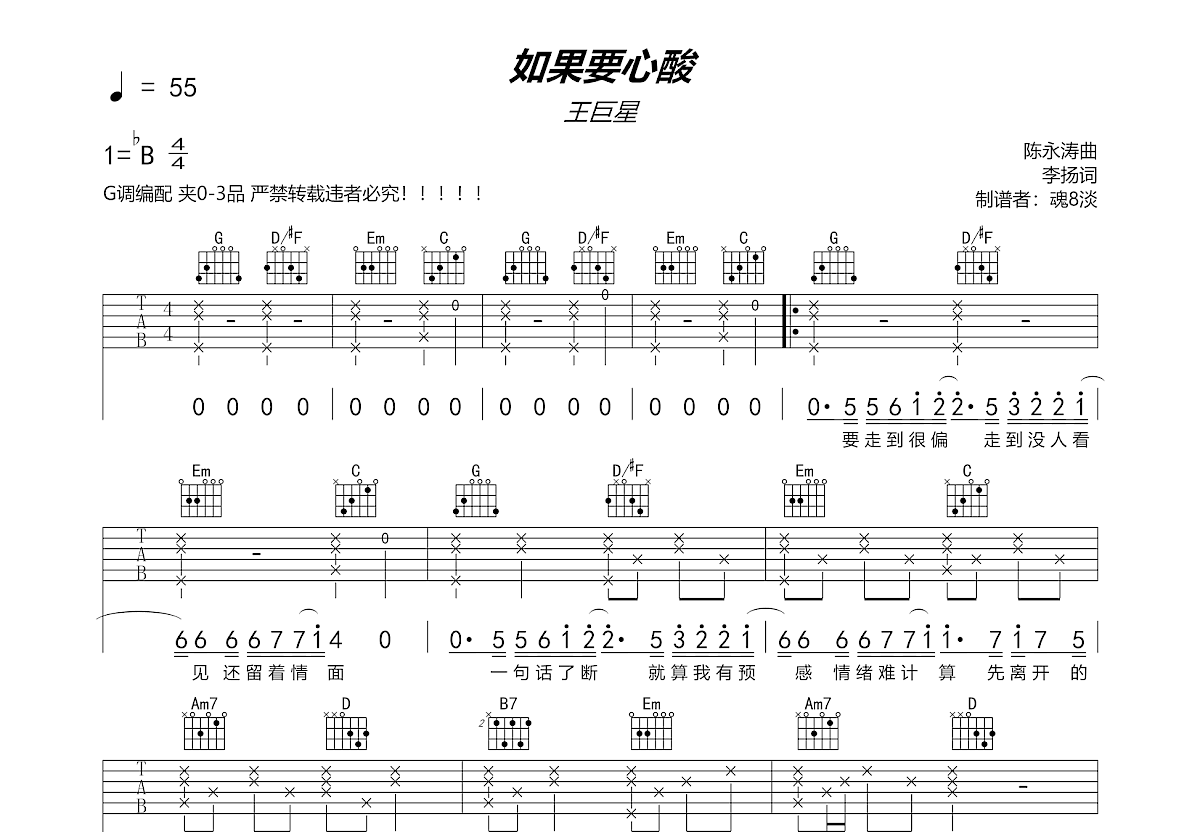 如果要心酸吉他谱预览图