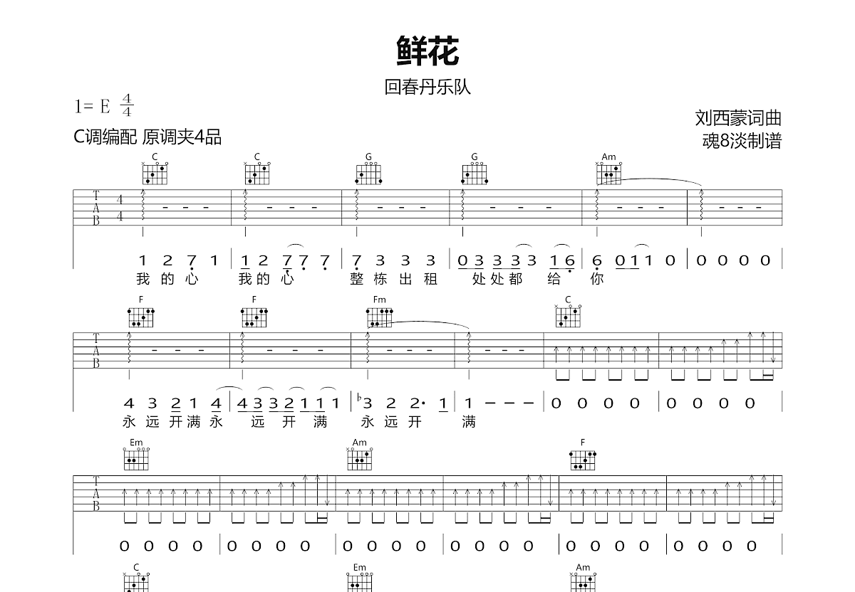 鲜花吉他谱预览图