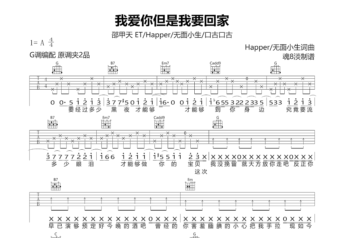 我爱你但是我要回家吉他谱预览图