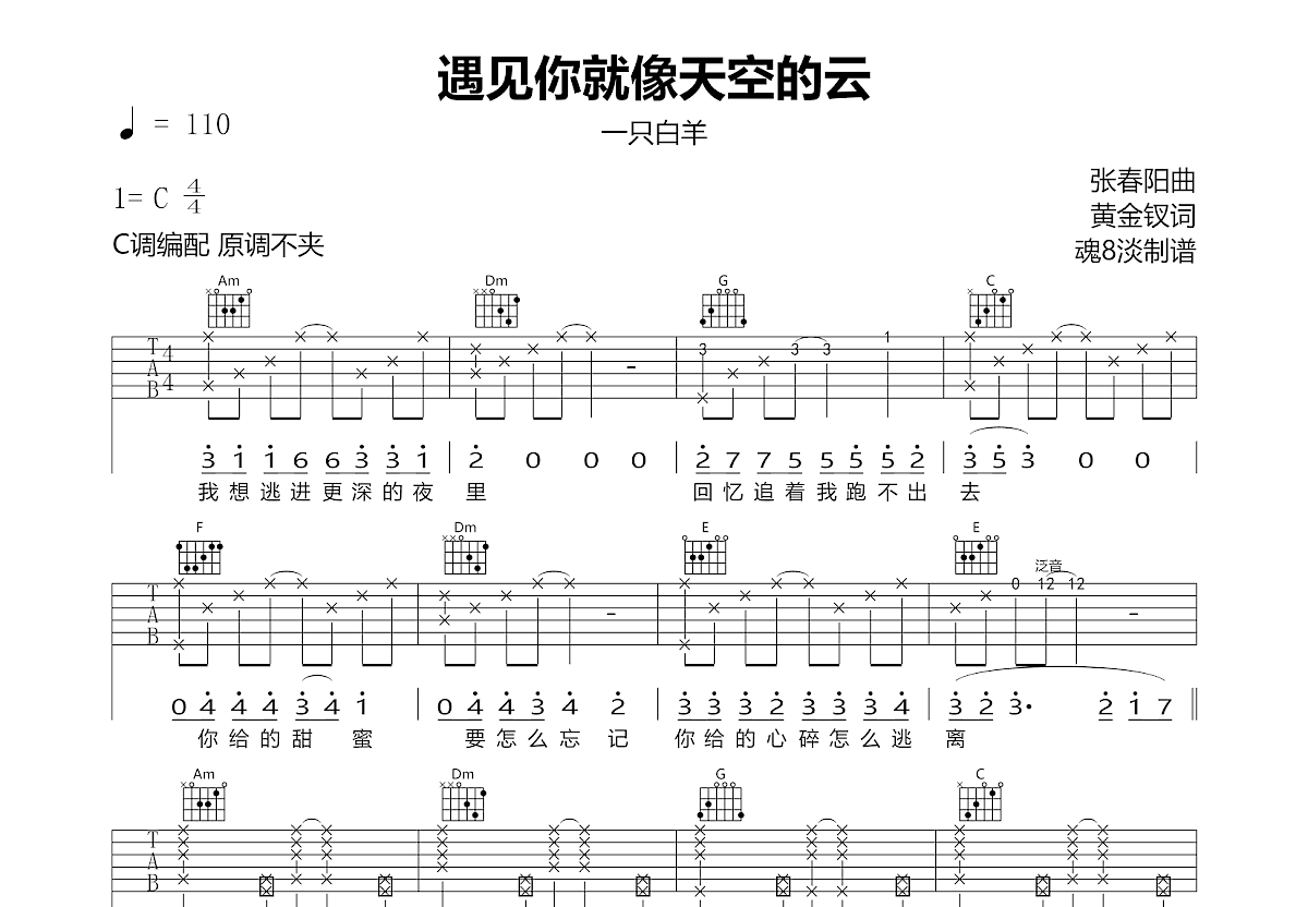 遇见你就像天空的云吉他谱预览图