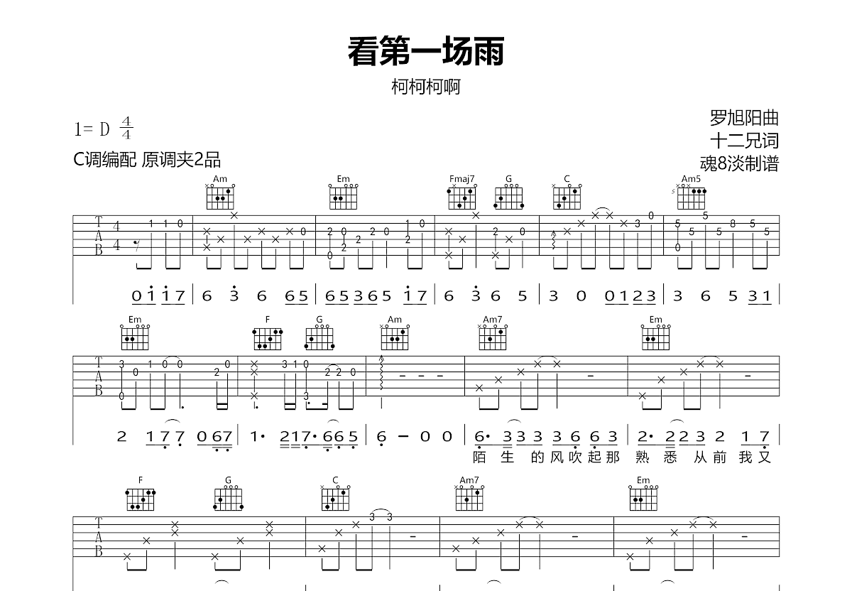 看第一场雨吉他谱预览图