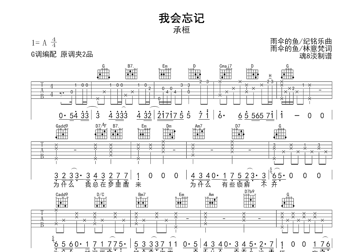 我会忘记吉他谱预览图