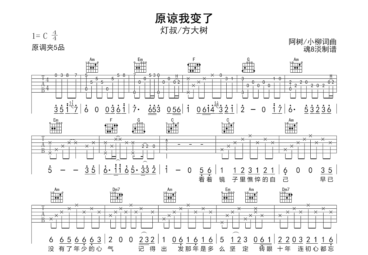 原谅我变了吉他谱预览图