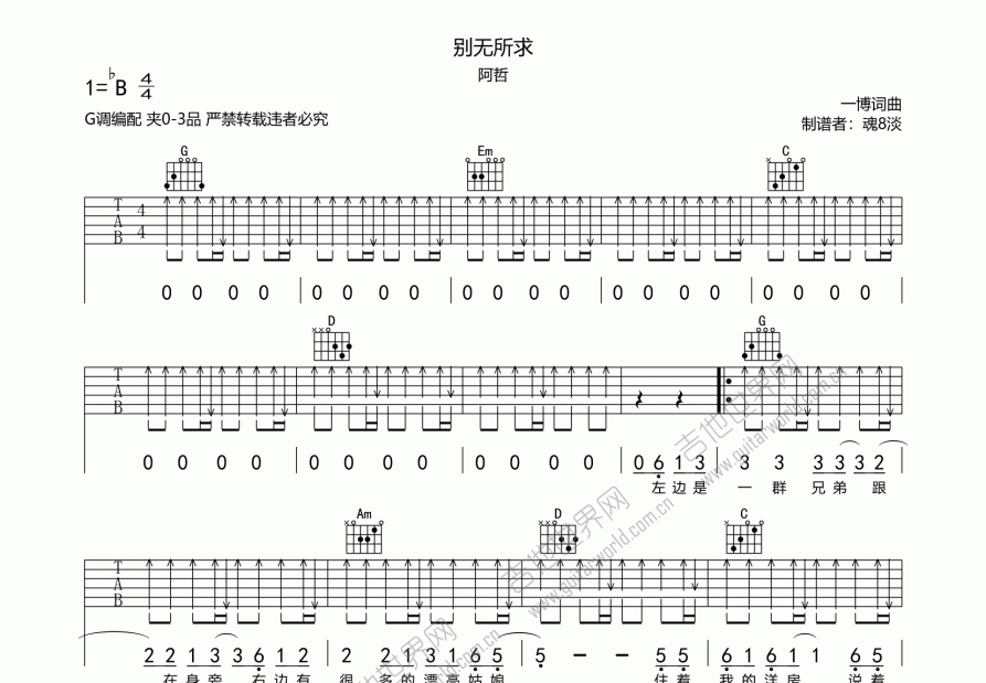 别无所求吉他谱预览图