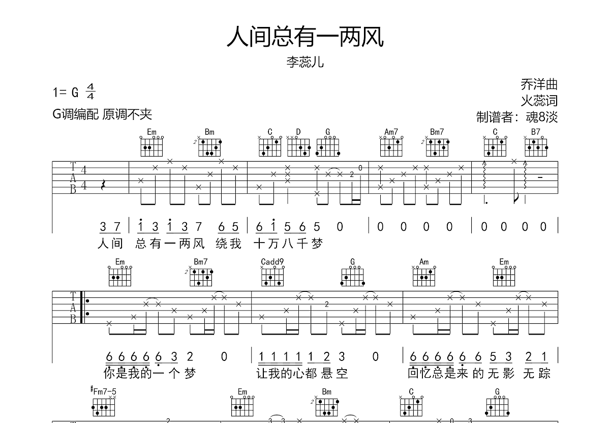 人间总有一两风吉他谱预览图