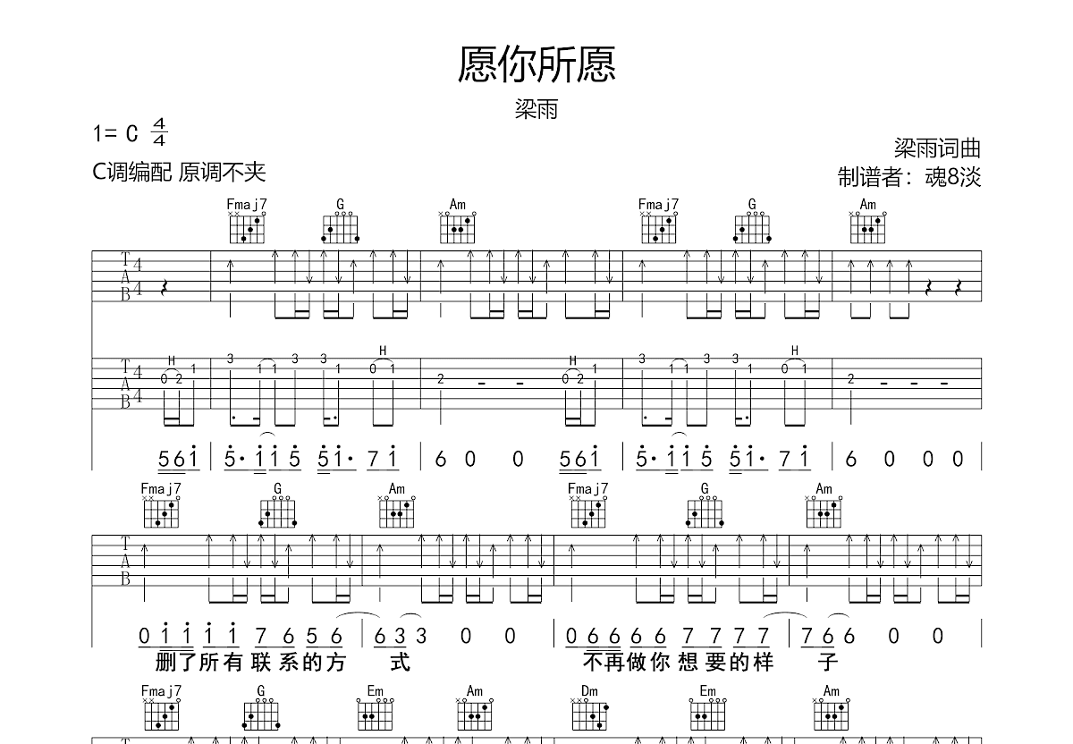 愿你所愿吉他谱预览图