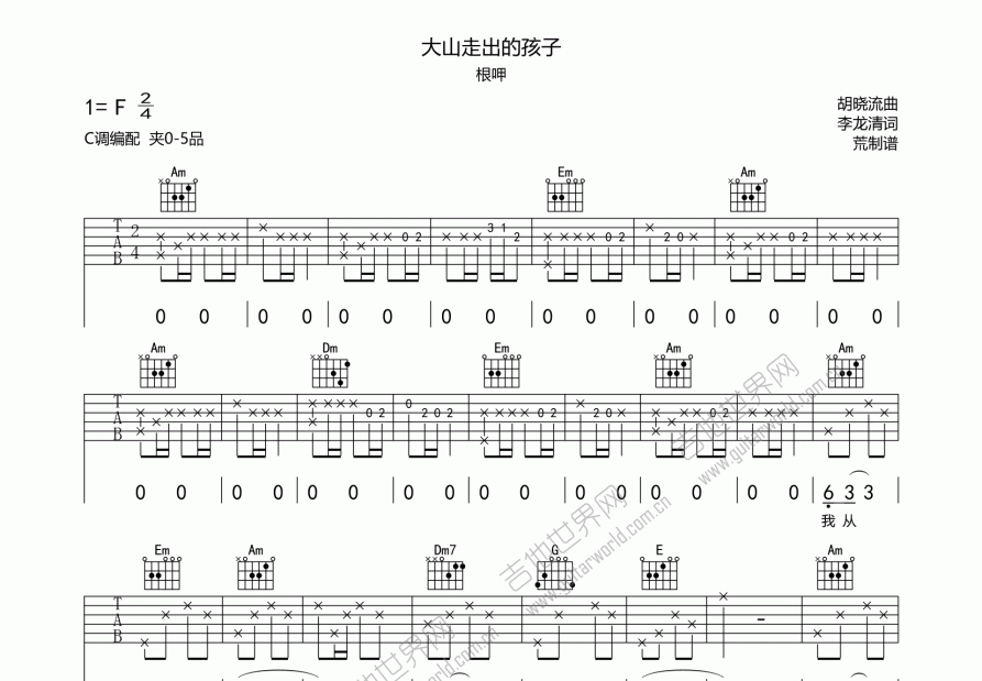 大山走出的孩子吉他谱预览图