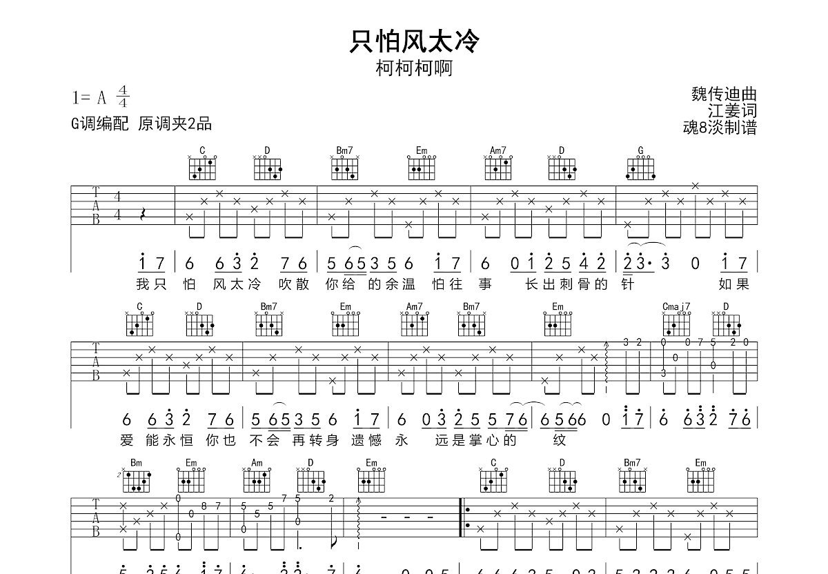 只怕风太冷吉他谱预览图